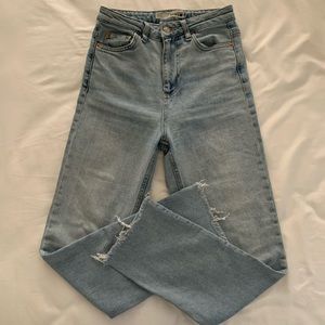 Topshop High Rise Mom Jeans W/ Painted Chanel Logo